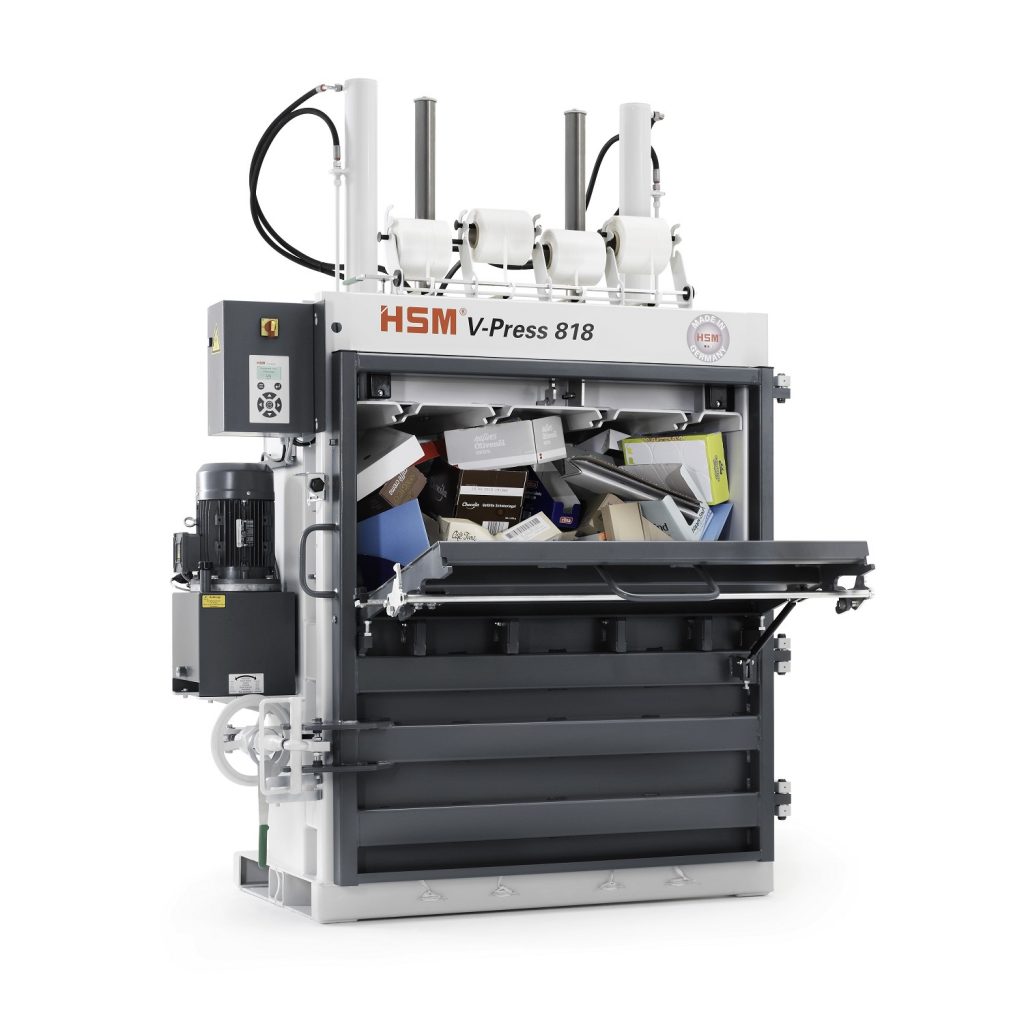 Presse à balles carton industrielle HSM V-Press 818 plus 18,5 tonnes, 185 kN, balles de 200 kg