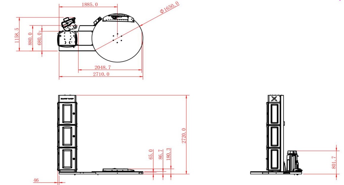 Plan au sol de la filmeuse automatique de palettes SMARTWRAP X10