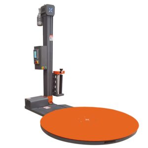 Filmeuse palette SMARTWRAP X2 avec balance et imprimante d'étiquettes, plateau tournant et chariot porte-film sur la colonne